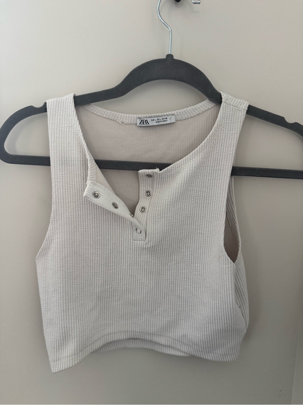 Zara Cream Ribbed Snap Tank